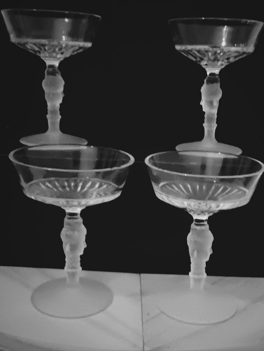 MMA Champagne Glasses with 3 FACES on Frosted Glass Pedestal Set Of 4 - Picture 4 of 11